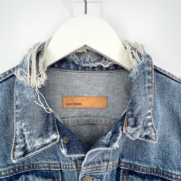GRLFRND Cara Cropped Denim Jacket Women’s Size Medium Mary Jane Distressed - Picture 3 of 6